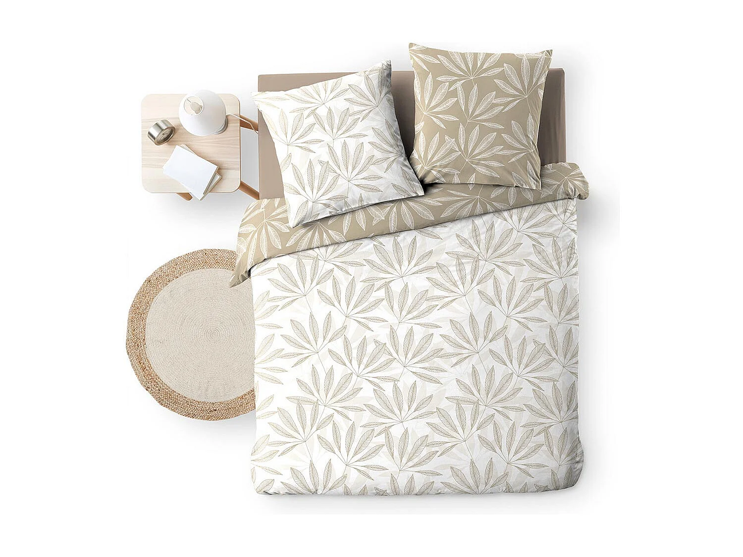 Juego de Cama 3 Piezas Malia 240x220 cm 100% Algodón Reversible Beige con Cierre de Broches