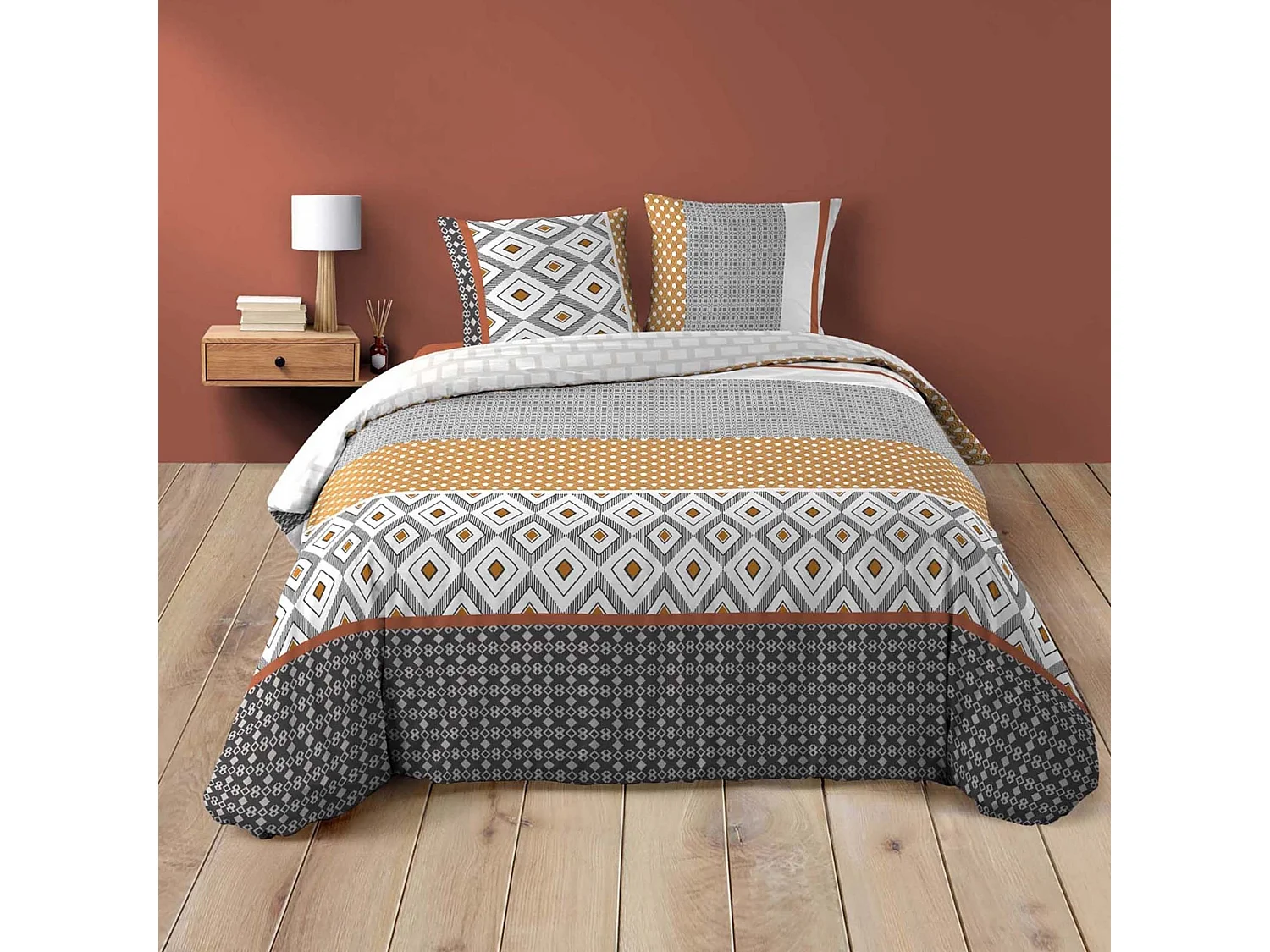 Parure de Lit 3 Pièces "Arsene" 240x220cm Gris