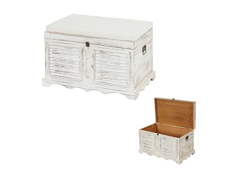 Baule contenitore cassapanca shabby vintage 50x76x45cm legno paulonia bianco