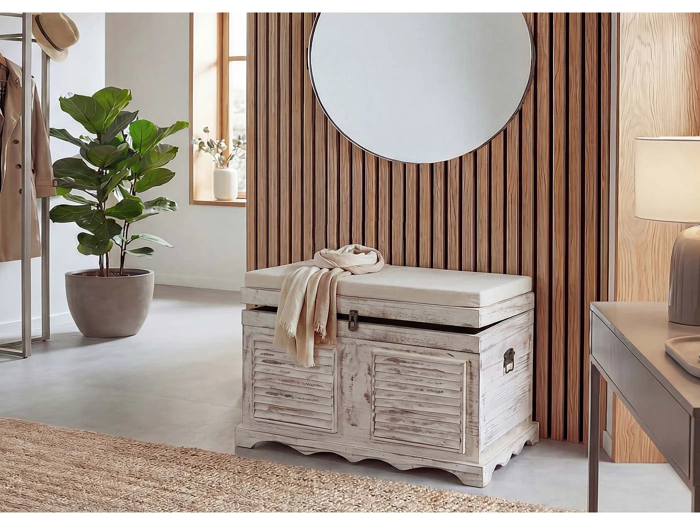 Coffre en bois H356,  blanc