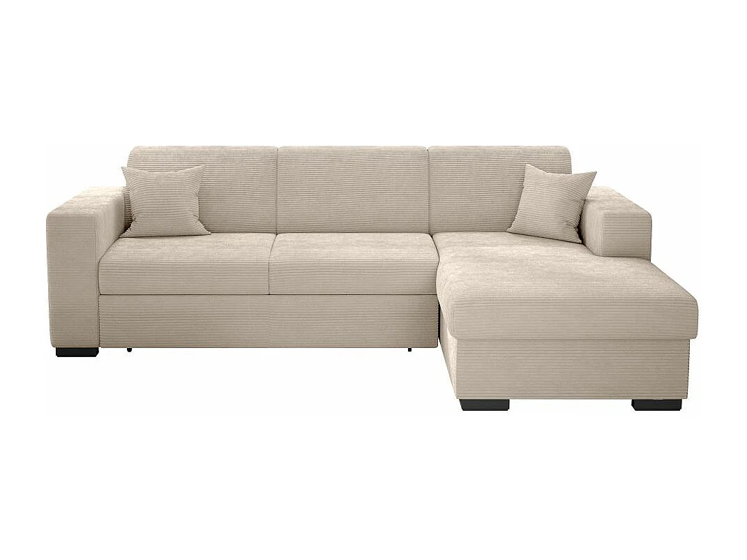 Canapé d'angle droit 4 places Fuji XL convertible avec coffre en velours côtelé - Beige - L262 x P157 x H83cm - Loungitude