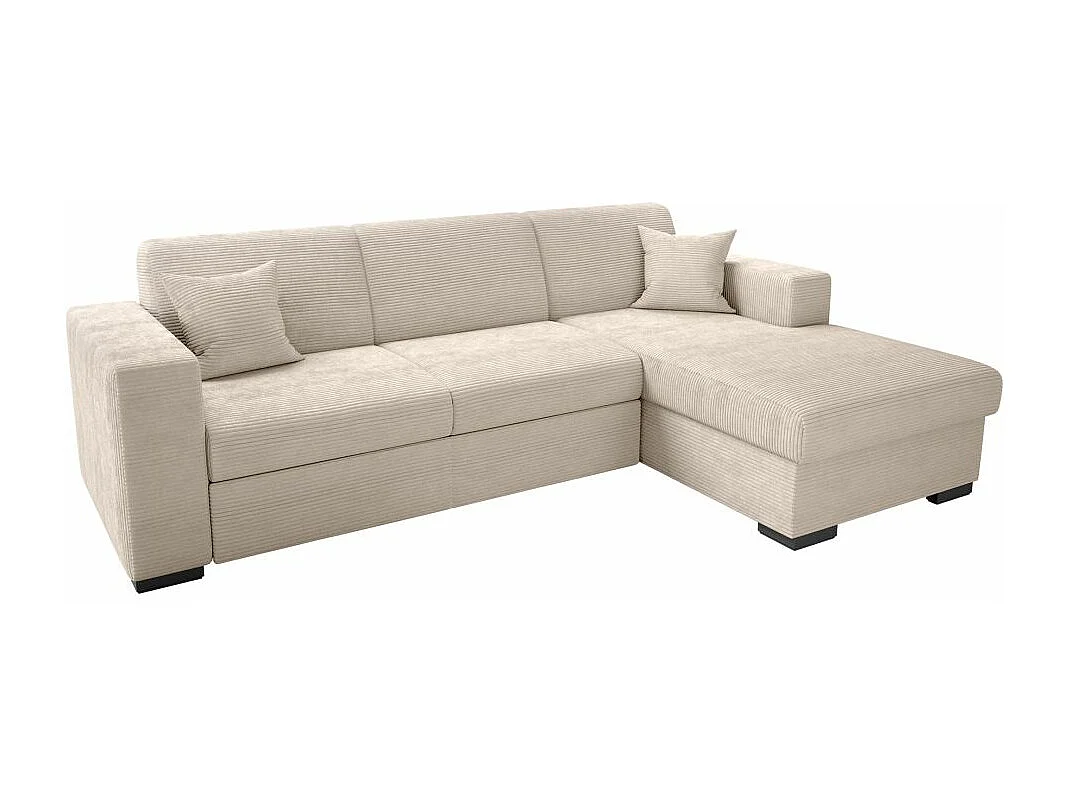 Canapé d'angle droit 4 places Fuji XL convertible avec coffre en velours côtelé - Beige - L262 x P157 x H83cm - Loungitude