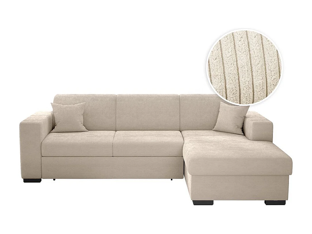 Canapé d'angle droit 4 places Fuji XL convertible avec coffre en velours côtelé - Beige - L262 x P157 x H83cm - Loungitude