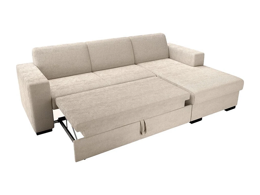 Canapé d'angle droit 4 places Fuji XL convertible avec coffre en velours côtelé - Beige - L262 x P157 x H83cm - Loungitude