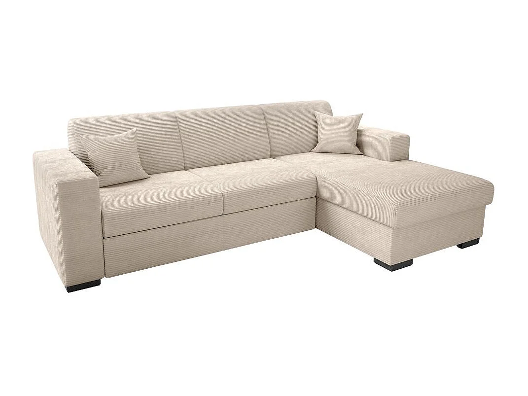 Canapé d'angle droit 4 places Fuji XL convertible avec coffre en velours côtelé - Beige - L262 x P157 x H83cm - Loungitude