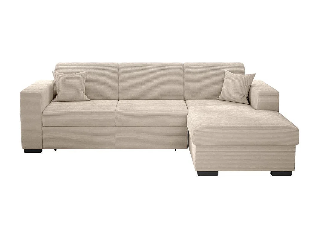 Canapé d'angle droit 4 places Fuji XL convertible avec coffre en velours côtelé - Beige - L262 x P157 x H83cm - Loungitude