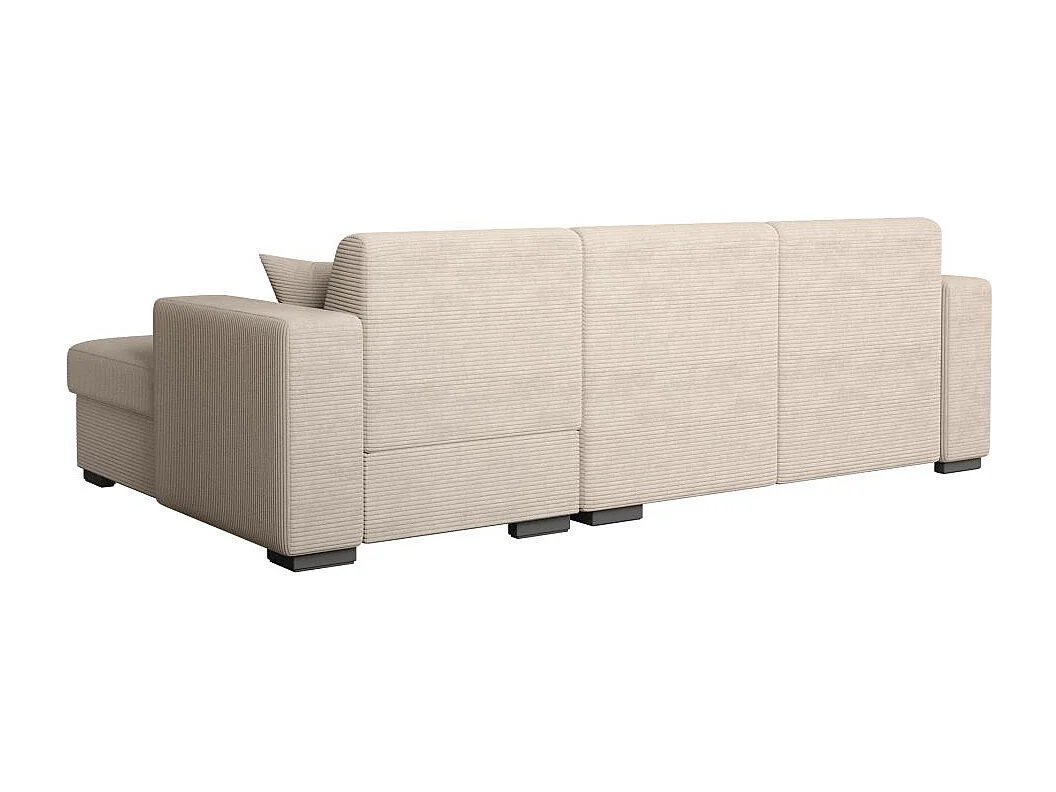 Canapé d'angle droit 4 places Fuji XL convertible avec coffre en velours côtelé - Beige - L262 x P157 x H83cm - Loungitude