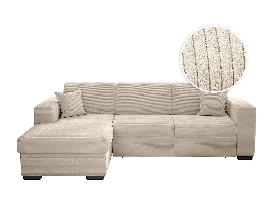 Canapé d'angle gauche 4 places Fuji XL convertible avec coffre en velours côtelé - Beige - L262 x P157 x H83cm - Loungitude