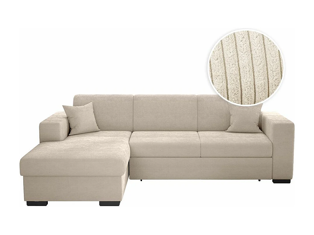 Canapé d'angle gauche 4 places Fuji XL convertible avec coffre en velours côtelé - Beige - L262 x P157 x H83cm - Loungitude