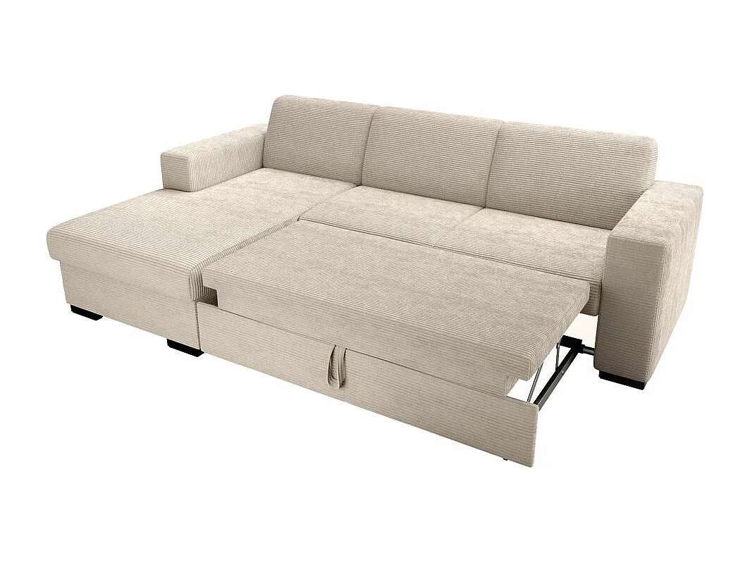 Canapé d'angle gauche 4 places Fuji XL convertible avec coffre en velours côtelé - Beige - L262 x P157 x H83cm - Loungitude