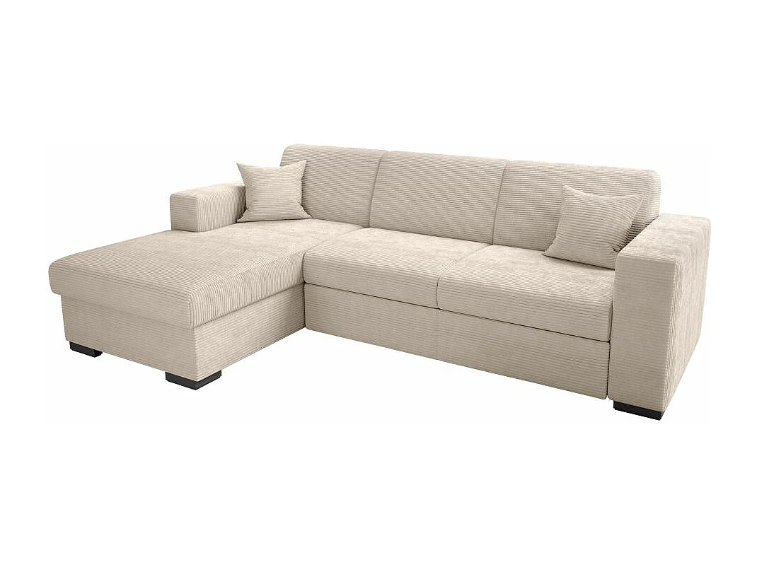 Canapé d'angle gauche 4 places Fuji XL convertible avec coffre en velours côtelé - Beige - L262 x P157 x H83cm - Loungitude