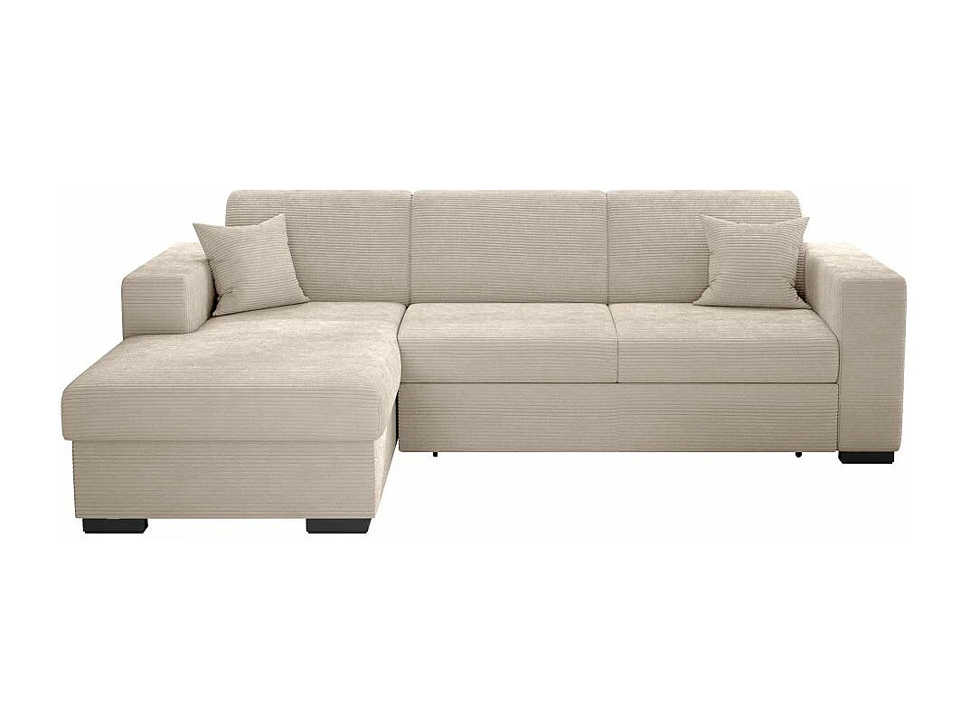 Canapé d'angle gauche 4 places Fuji XL convertible avec coffre en velours côtelé - Beige - L262 x P157 x H83cm - Loungitude