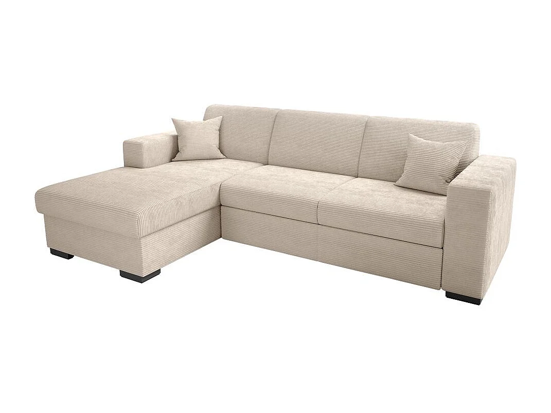 Canapé d'angle gauche 4 places Fuji XL convertible avec coffre en velours côtelé - Beige - L262 x P157 x H83cm - Loungitude