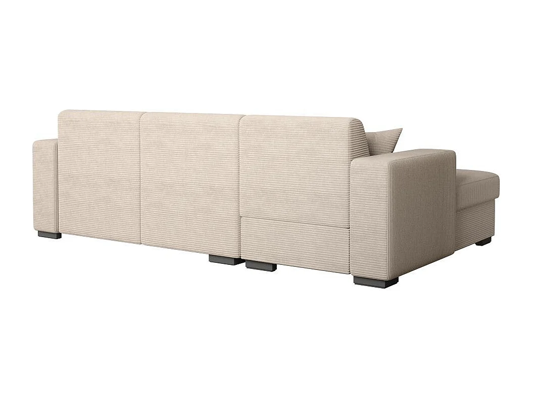 Canapé d'angle gauche 4 places Fuji XL convertible avec coffre en velours côtelé - Beige - L262 x P157 x H83cm - Loungitude