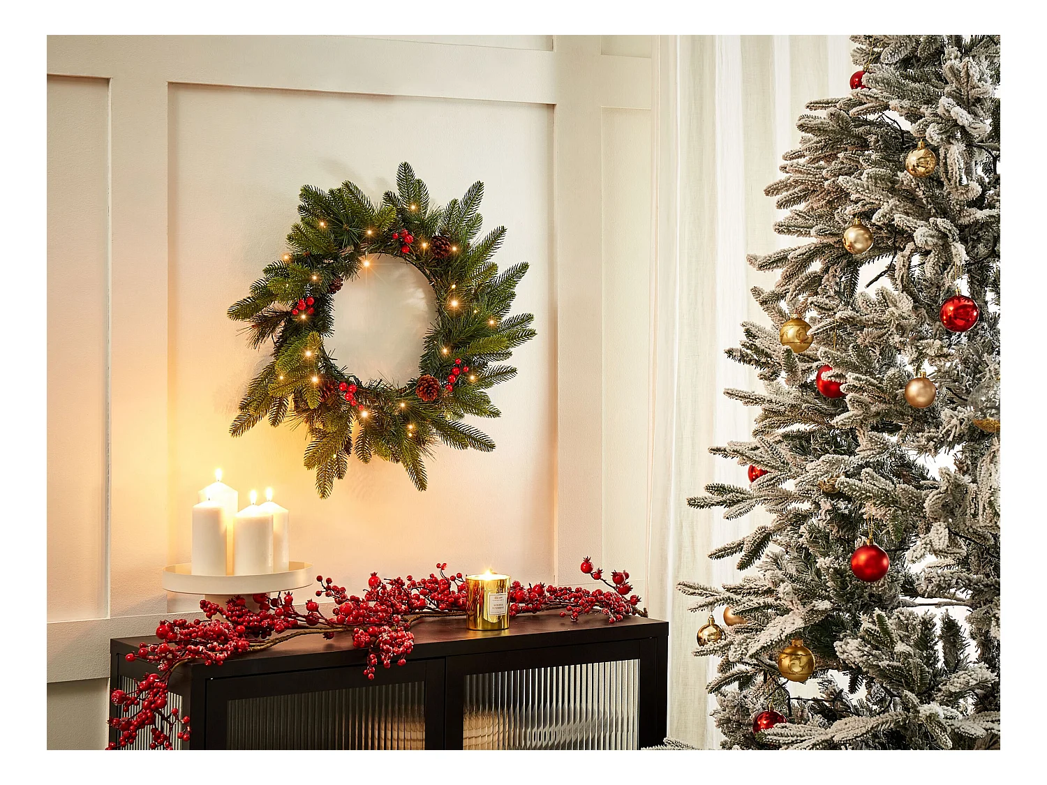 Couronne de Noël LED WHITEHORN Vert foncé 50 cm