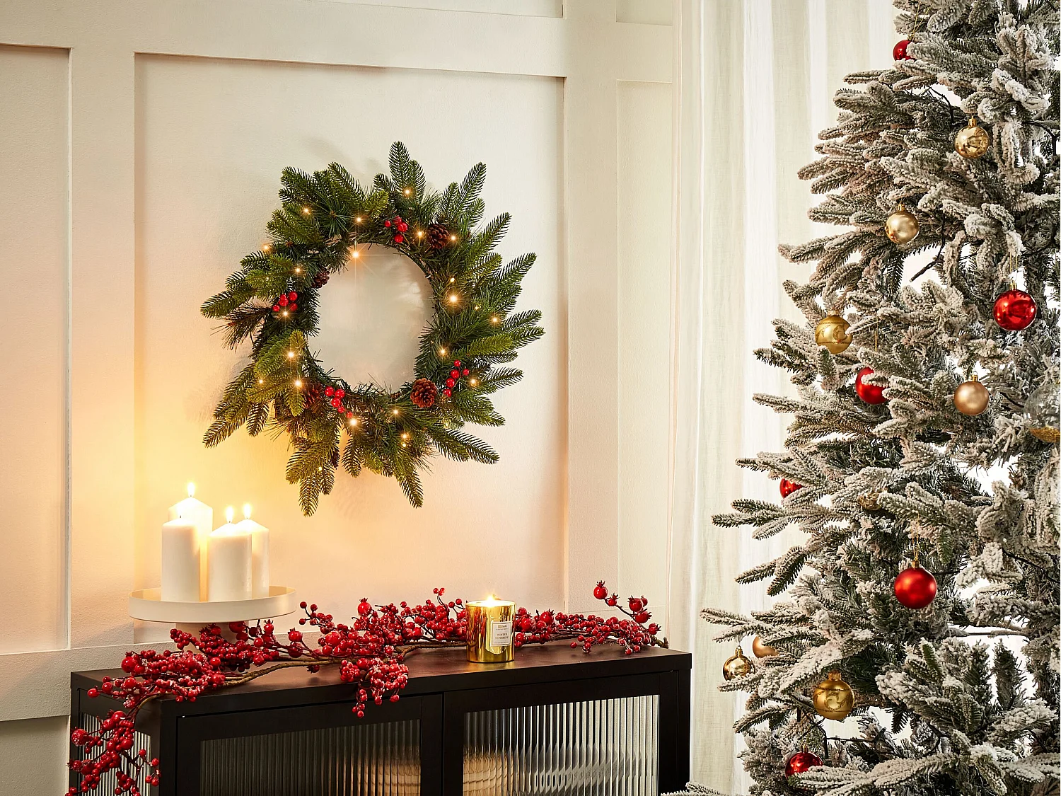 Couronne de Noël LED WHITEHORN Vert foncé 50 cm