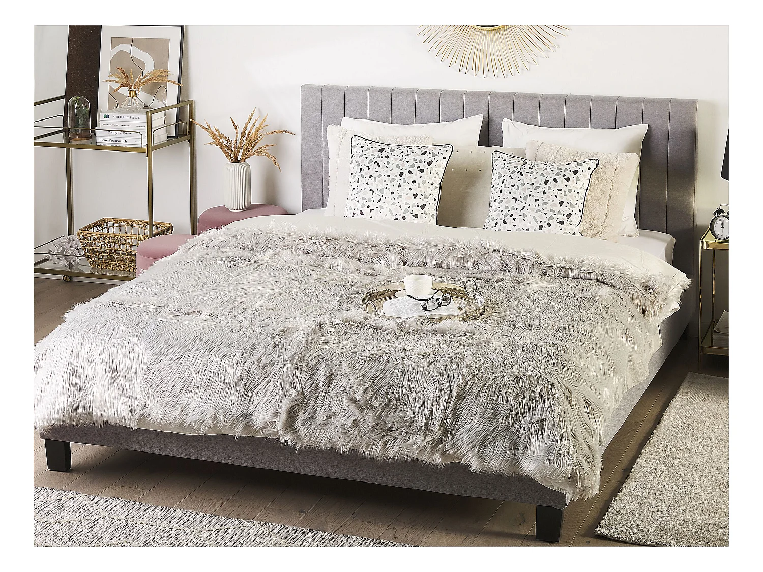 Couvre-lits DELICE Tissu 200 x 220 cm Gris clair