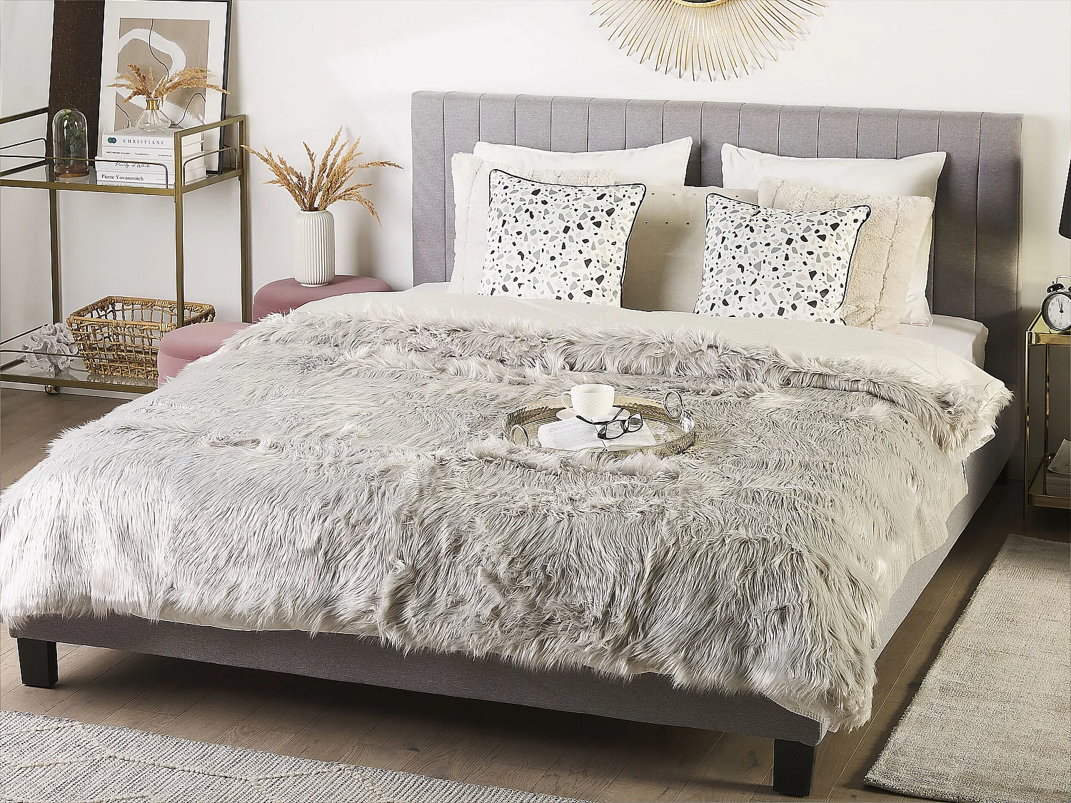 Couvre-lits DELICE Tissu 200 x 220 cm Gris clair