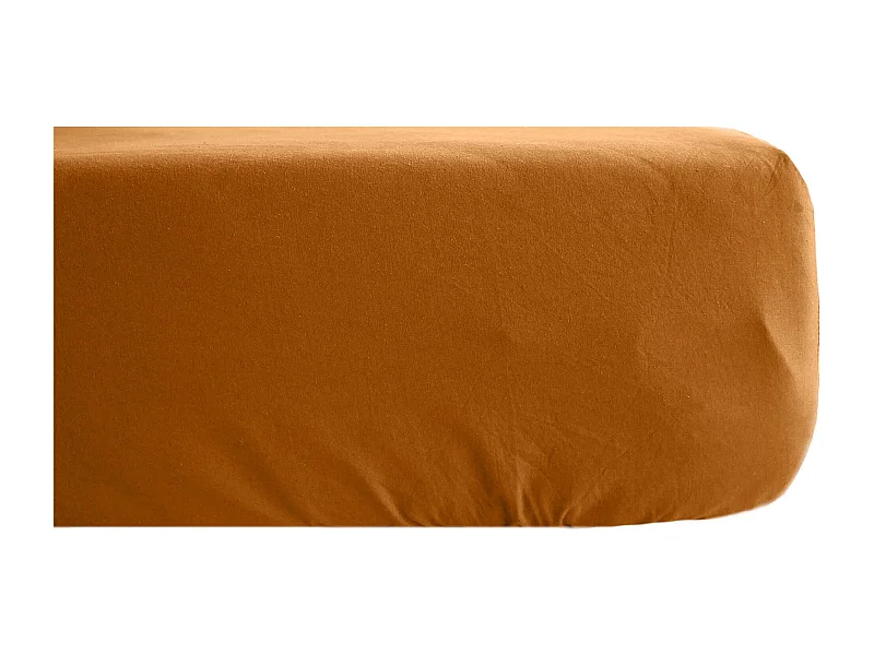 Drap housse en lin lavé froissé 160x200 cm SONATE orange Terre Cuite