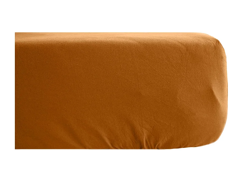Drap housse en lin lavé froissé 140x190 cm SONATE orange Terre Cuite