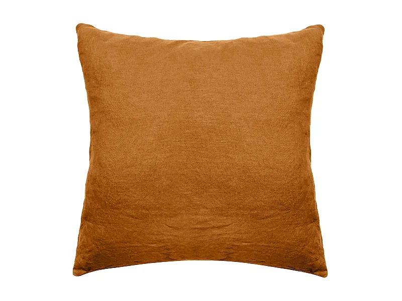 Taie d'oreiller uni 65X65 cm lin lavé froissé SONATE orange Terracotta
