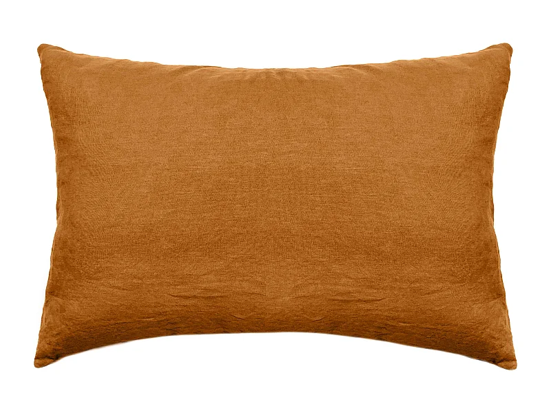 Taie d'oreiller uni 50x70 cm lin lavé froissé SONATE orange Terracotta