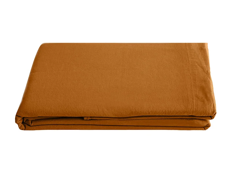 Drap plat uni 270x300 cm lin lavé froissé SONATE orange Terre Cuite