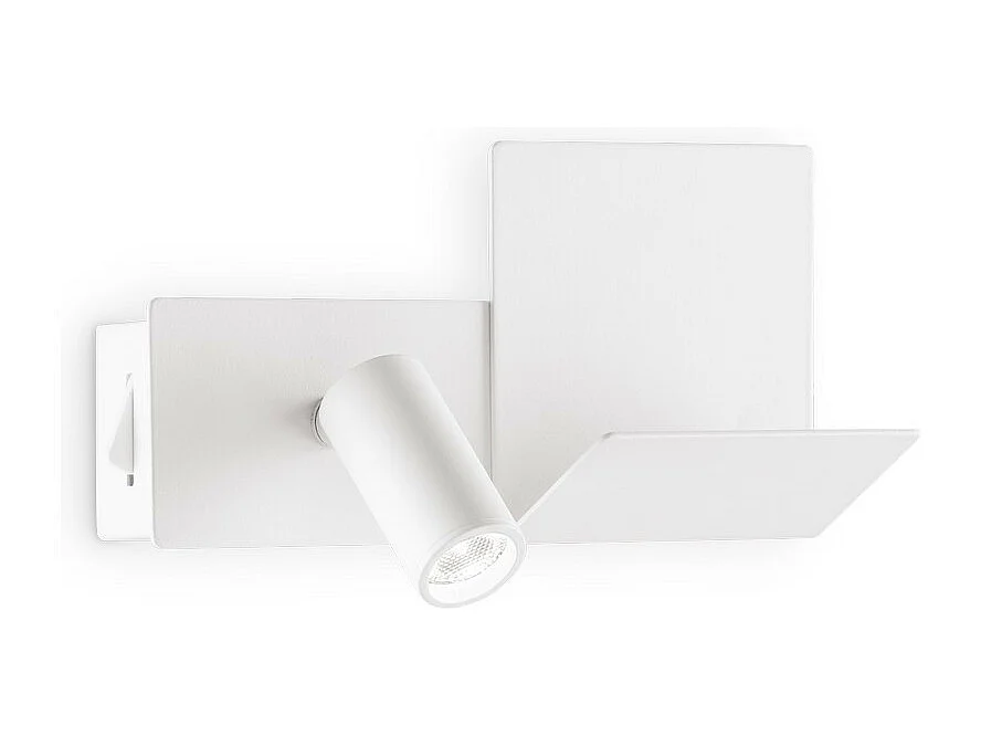 Witte rechthoekige metalen wandlamp met oplaadmogelijkheid voor mobiele telefoon via USB