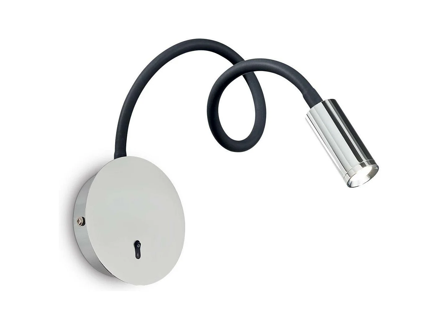 Verchroomde metalen wandlamp met flexibele zwarte LED-lichtarm