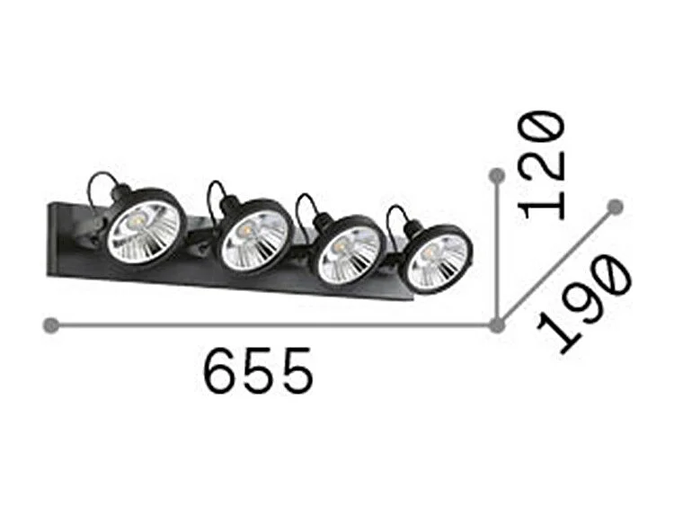 Lineaire spots van zwart metaal met rechthoekige voet
