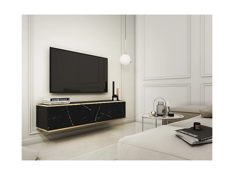 TV-Element hängend, Schwarze Marmoroptik / Gold, 135 cm - MUCALMA