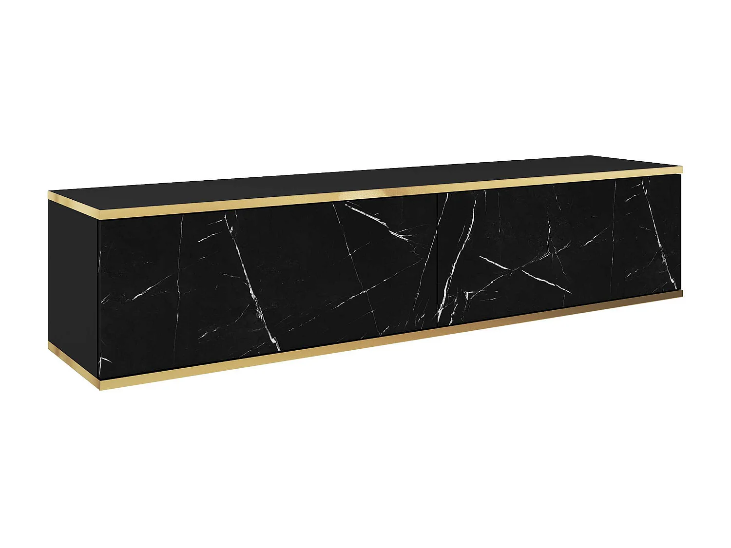 Meuble TV - 135 cm - marbre noir avec inserts dorés - MUCALMA