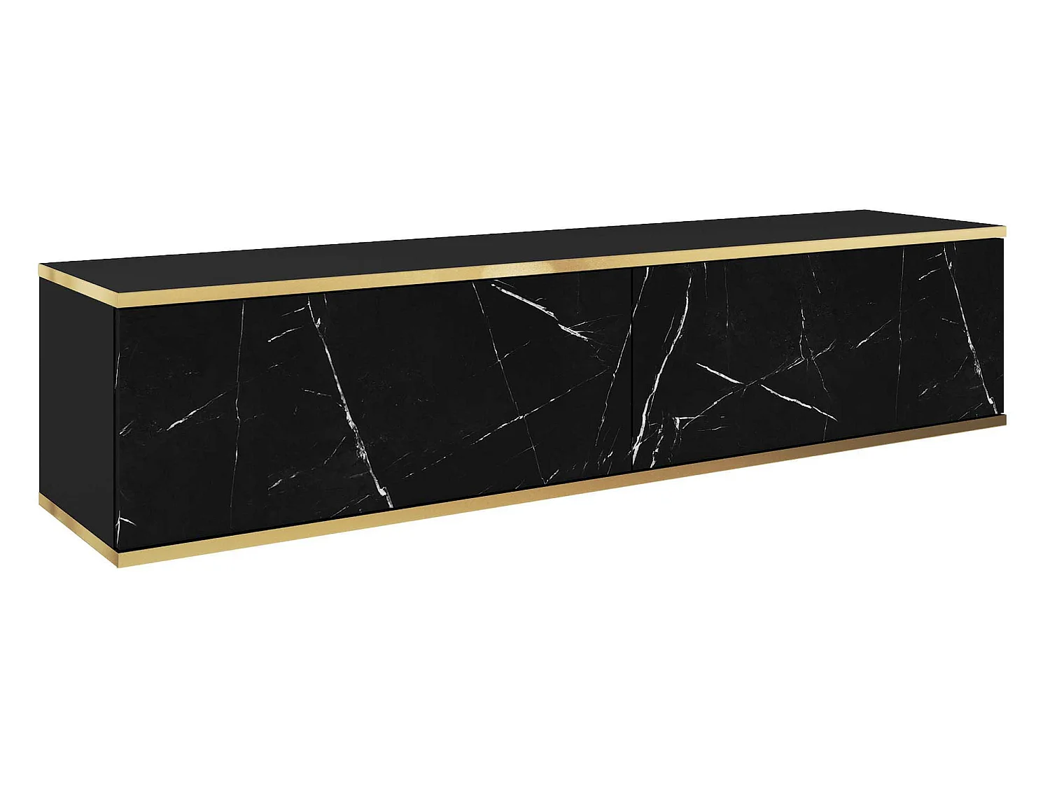 Meuble TV - 135 cm - marbre noir avec inserts dorés - MUCALMA