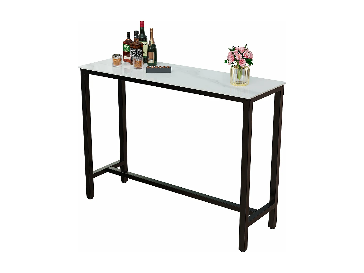 Table haute de cuisine en pierre frittée table de bar bistrot mange debout plateau aspect marbre 70x70x105cm