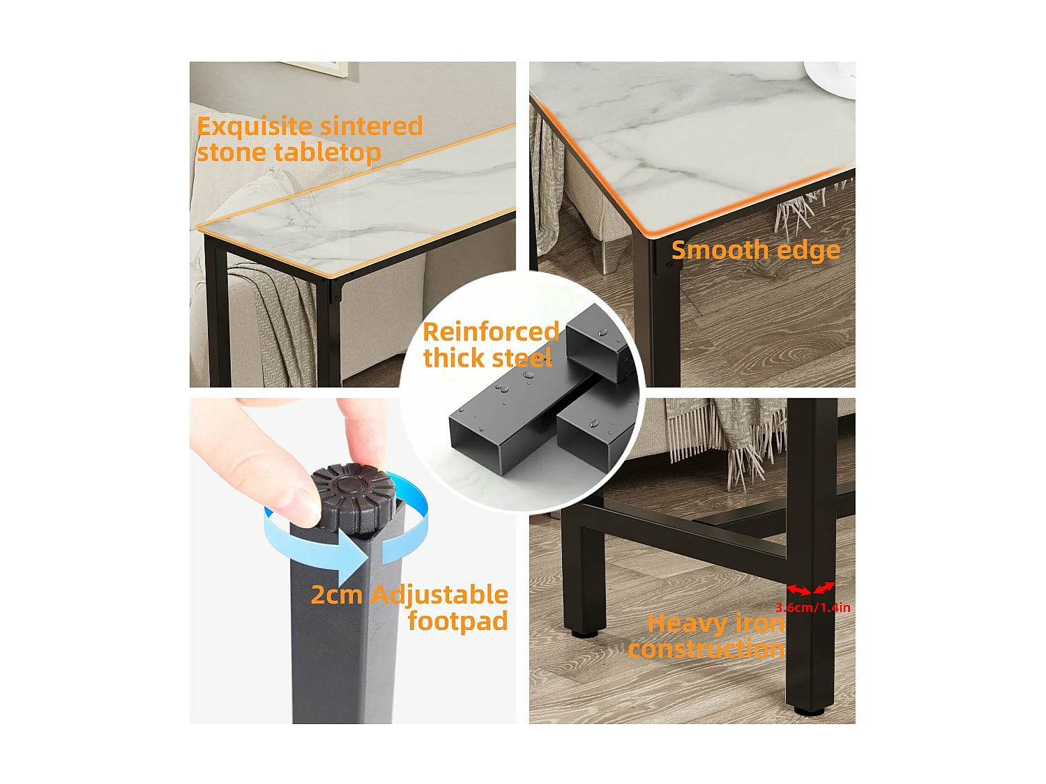 Table haute de cuisine en pierre frittée table de bar bistrot mange debout plateau aspect marbre 70x70x105cm