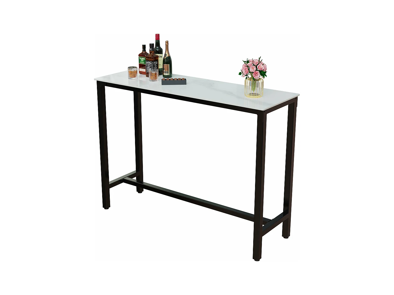 Table haute de cuisine en pierre frittée table de bar bistrot mange debout plateau aspect marbre 70x70x105cm