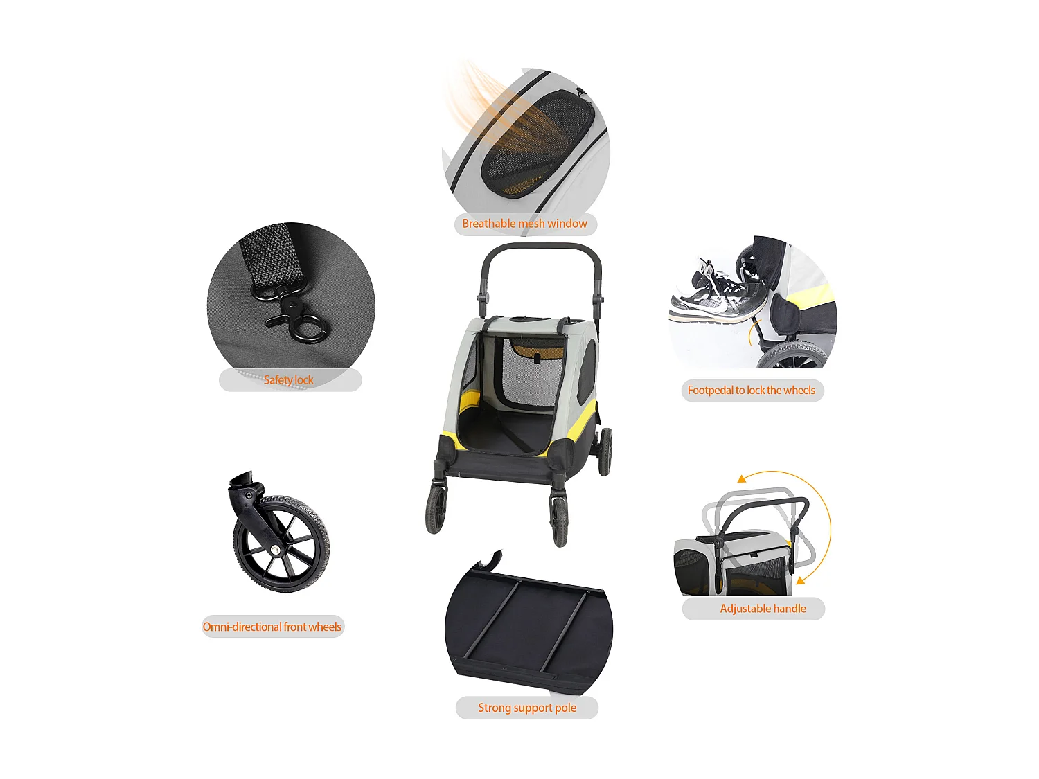 Chariot à roulettes pour animaux 4 roues poussette chien de petite taille pliable 57x76x102cm