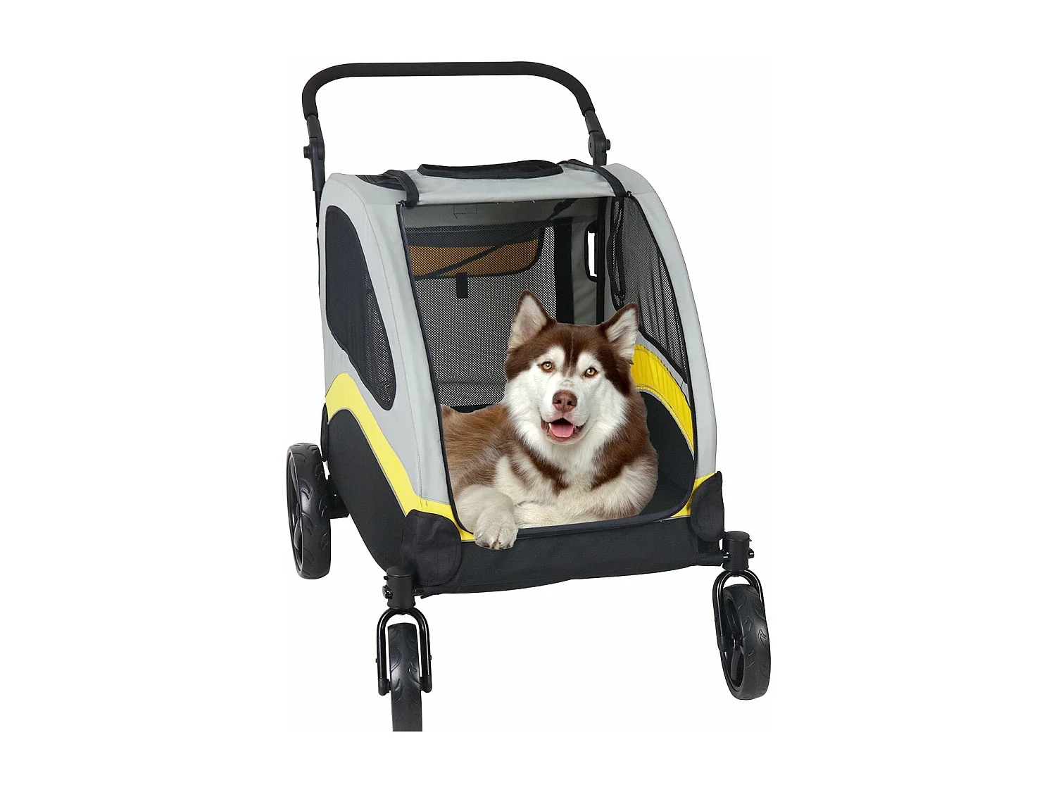 Poussette grand chien pliable chariot à roulettes pour animaux 4 roues pour chiens moins de 65kg 107x74x112cm