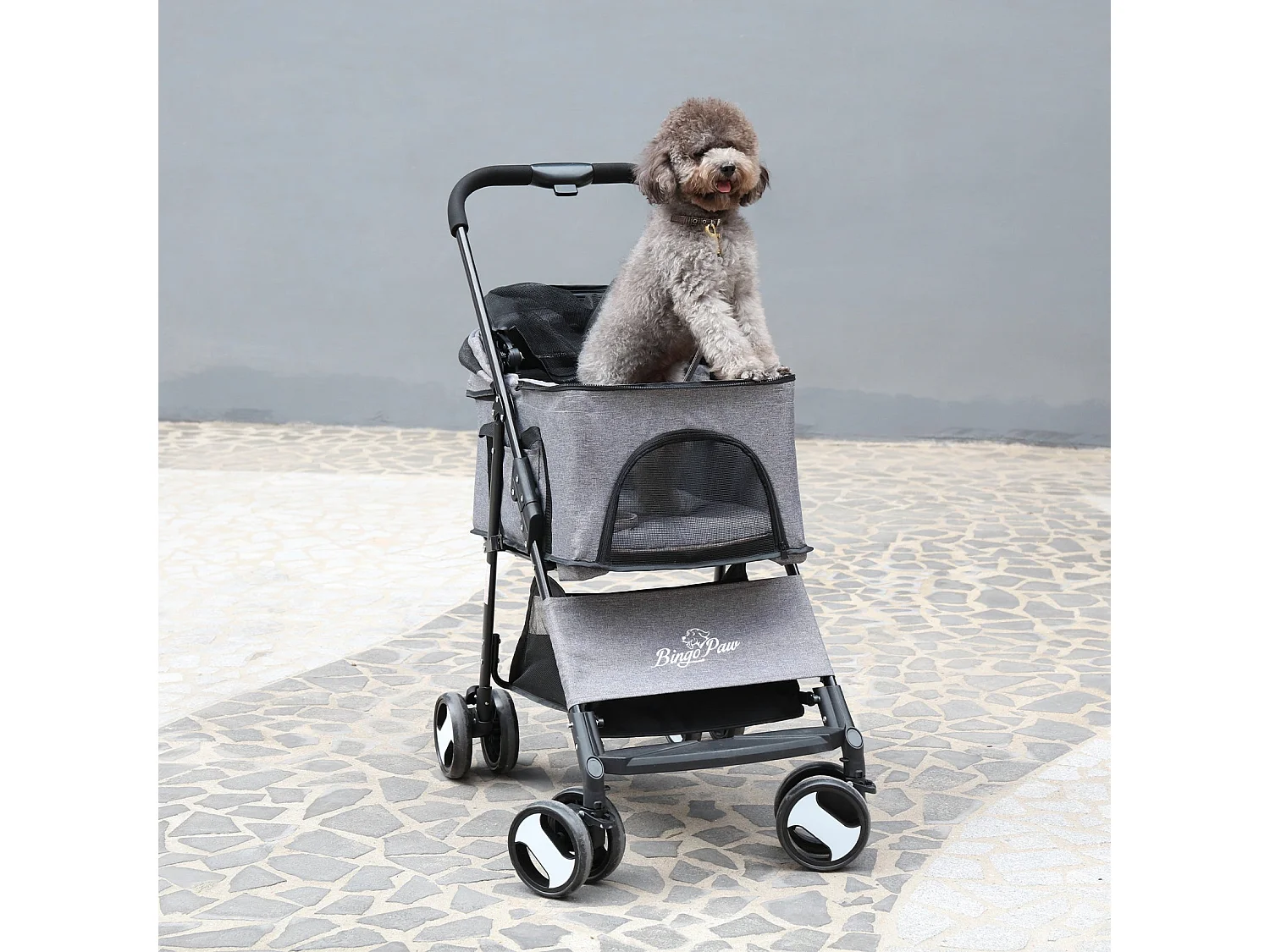 Poussette pour chien pliable chariot pour chat à 4 roues avec habillage de pluie pour animal de compagnie capcité de 20kg 50.5x77.8x99.5cm