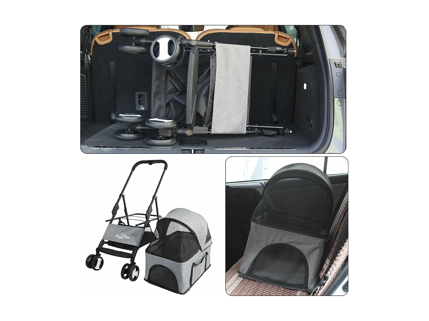 Poussette pour chien pliable chariot pour chat à 4 roues avec habillage de pluie pour animal de compagnie capcité de 20kg 50.5x77.8x99.5cm