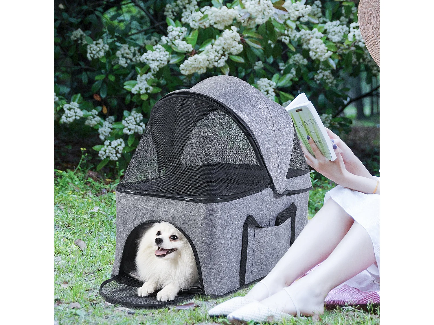 Poussette pour chien pliable chariot pour chat à 4 roues avec habillage de pluie pour animal de compagnie capcité de 20kg 50.5x77.8x99.5cm