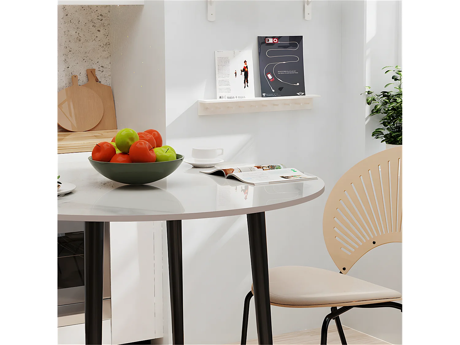 Table à manger ronde ø80x76cm pour 2-4 personnes effet marbre et pieds en fer, style modern 80x80x76cm