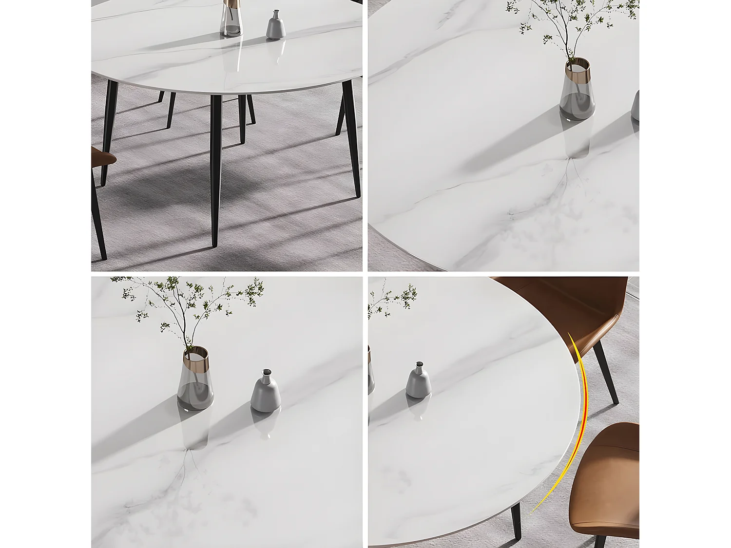 Table à manger ronde ø80x76cm pour 2-4 personnes effet marbre et pieds en fer, style modern 80x80x76cm