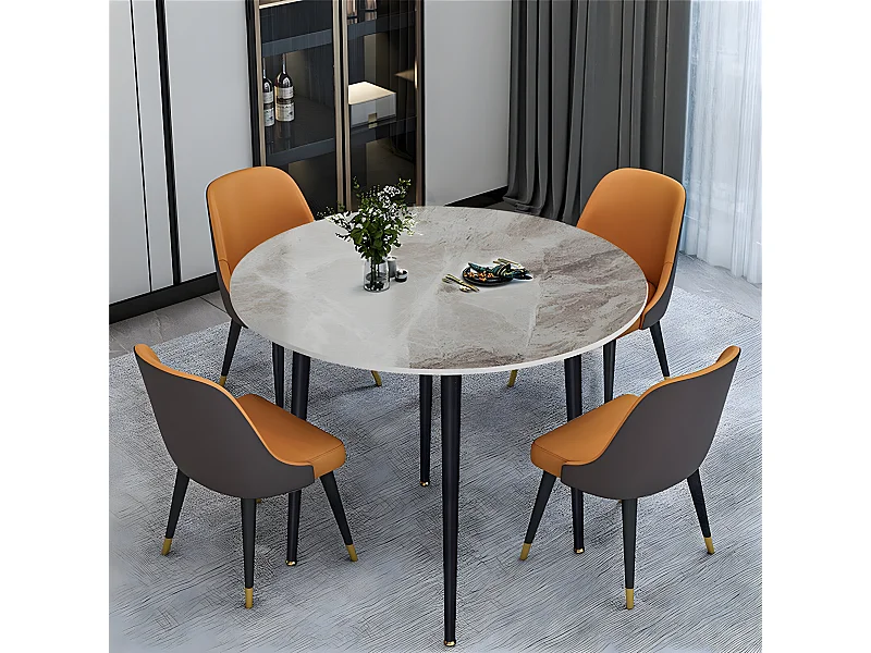 Table à Manger Marbre Ronde: Table Salle à Manger 4 Personnes 80x80x76cm Table Cuisine avec Pieds en Métal