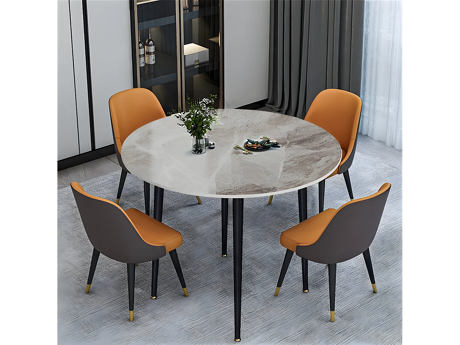 Table à Manger Marbre Ronde: Table Salle à Manger 4 Personnes 80x80x76cm Table Cuisine avec Pieds en Métal