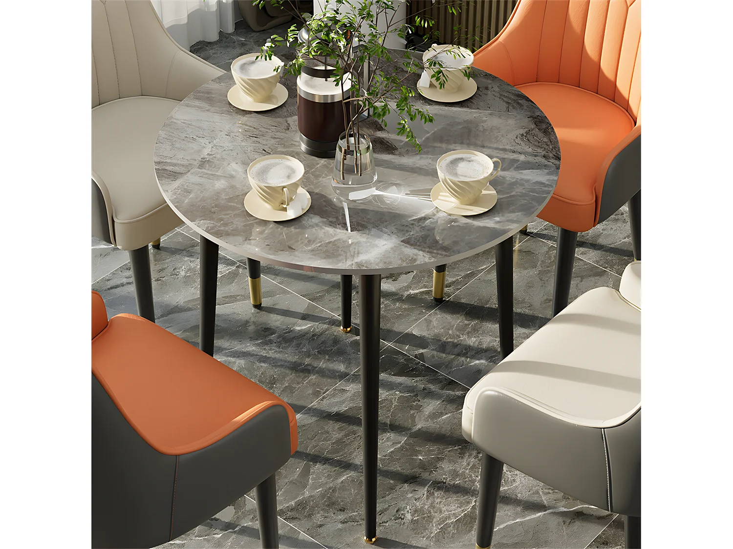 Table à Manger Marbre Ronde: Table Salle à Manger 4 Personnes 80x80x76cm Table Cuisine avec Pieds en Métal