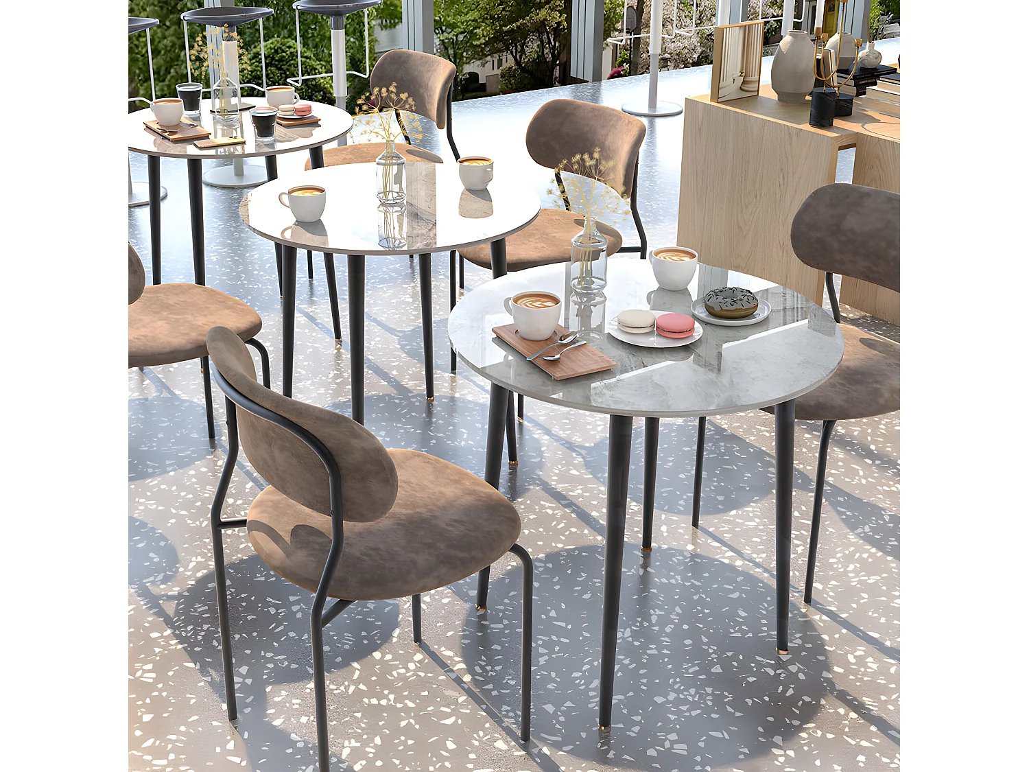 Table à Manger Marbre Ronde: Table Salle à Manger 4 Personnes 80x80x76cm Table Cuisine avec Pieds en Métal