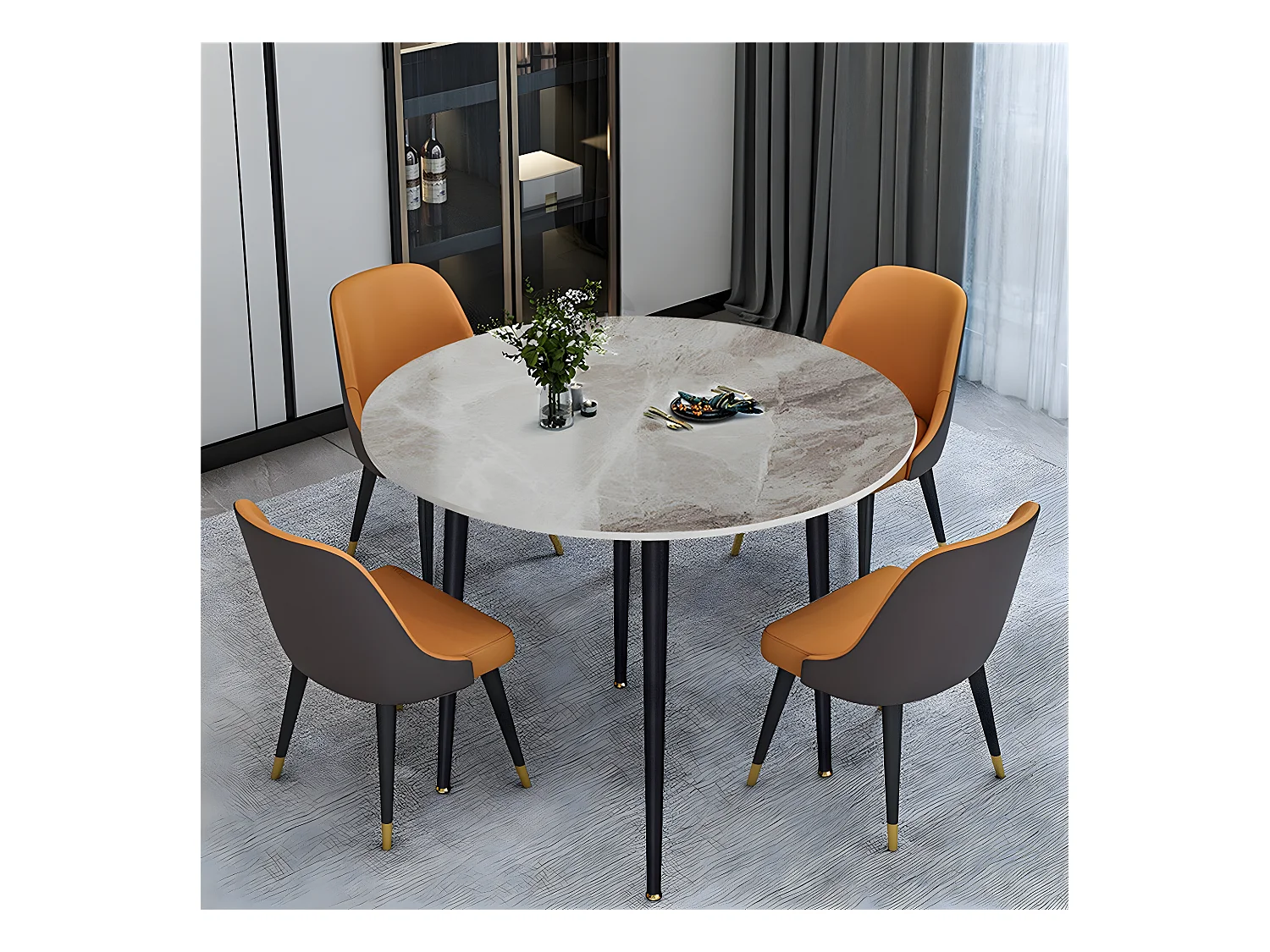 Table à Manger Marbre Ronde: Table Salle à Manger 4 Personnes 80x80x76cm Table Cuisine avec Pieds en Métal