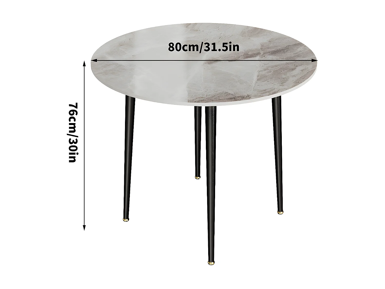 Table à Manger Marbre Ronde: Table Salle à Manger 4 Personnes 80x80x76cm Table Cuisine avec Pieds en Métal