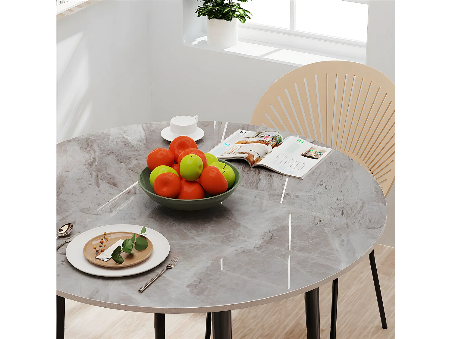 Table à Manger Marbre Ronde: Table Salle à Manger 4 Personnes 80x80x76cm Table Cuisine avec Pieds en Métal